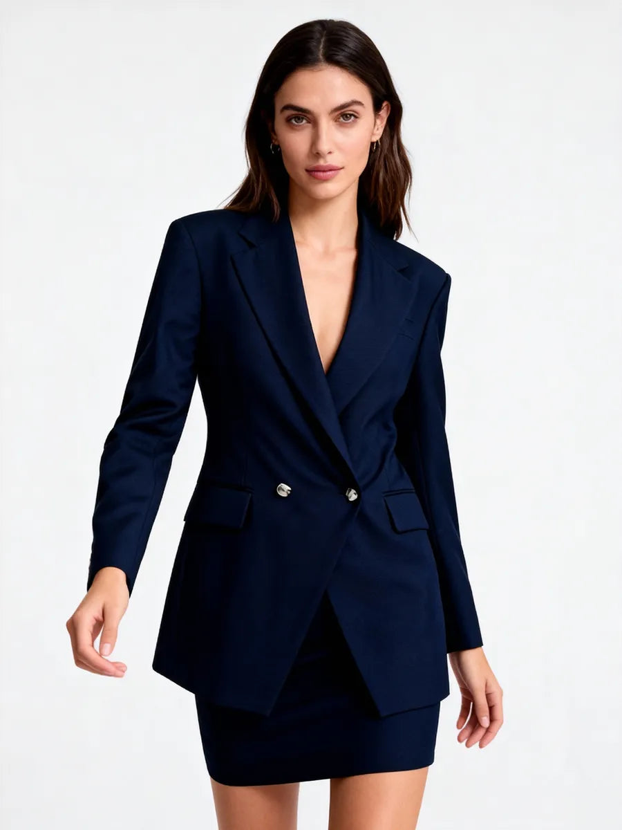 Women's midnight wool blazer, a versatile work wardrobe piece