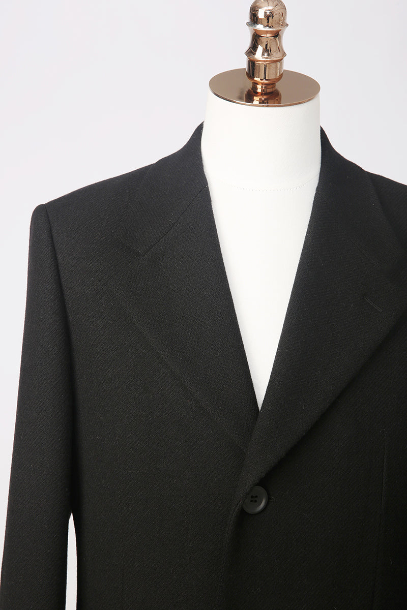 Black tweed wool overcoat for Boston's law and finance professionals