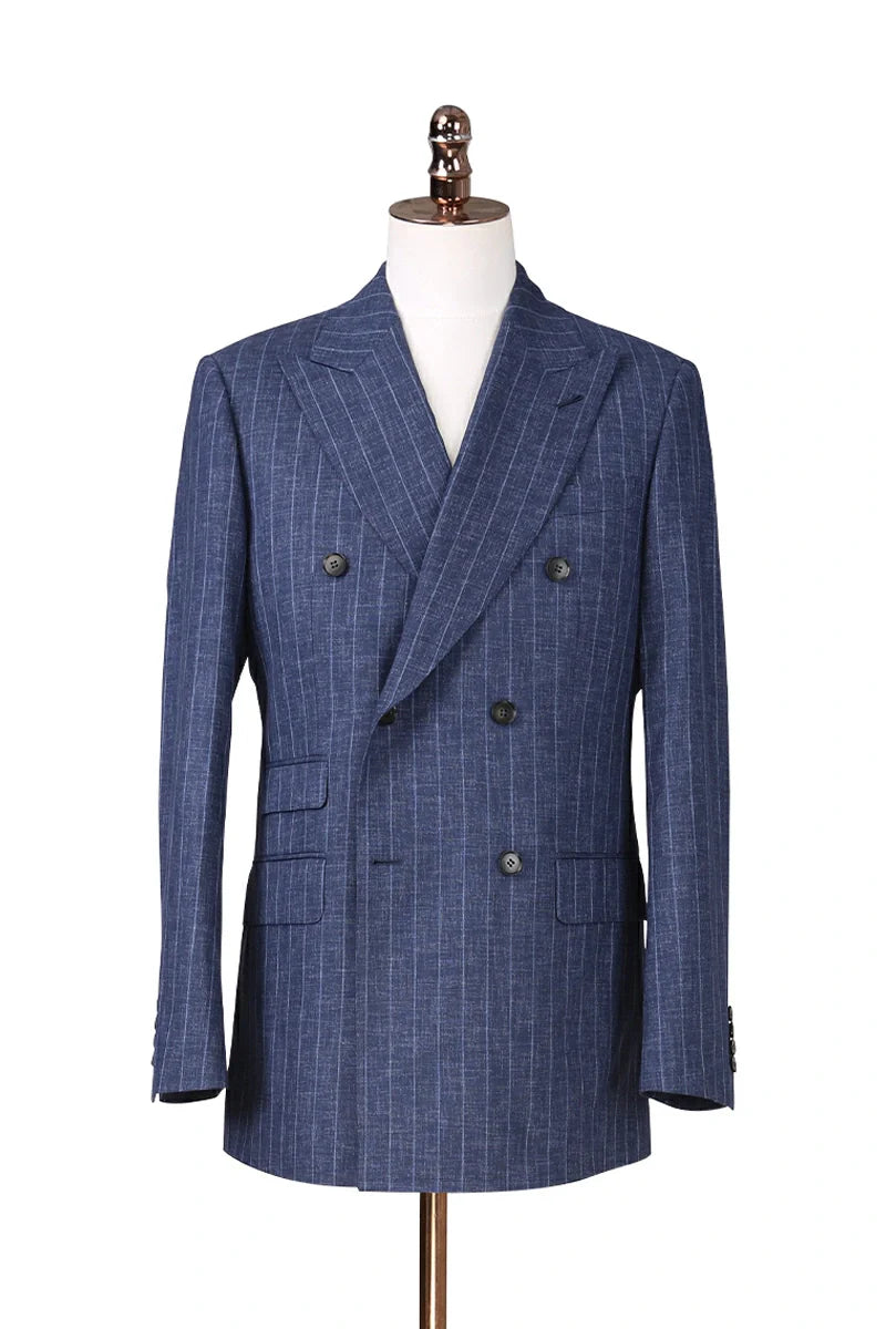 Navy stripe Italian double breasted suit for Chicago business leaders