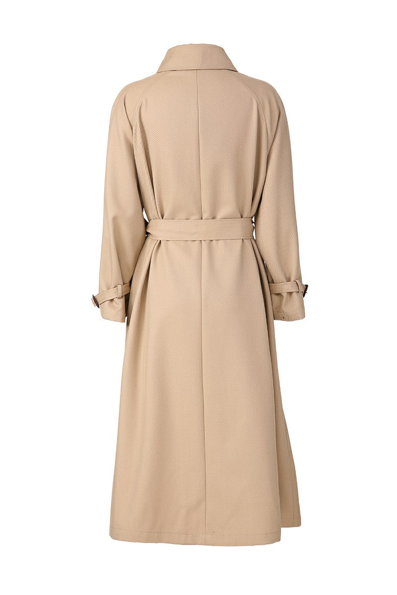 Beige trench coat on a white background
