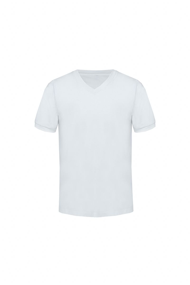 White cotton V neck tee flat lay, made to order by Zane