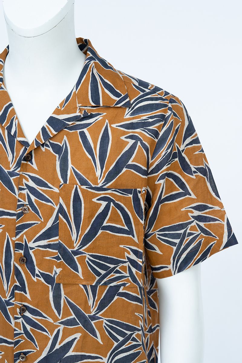 Amber botanical print linen shirt print detail, made to order men's summer shirt by Zane