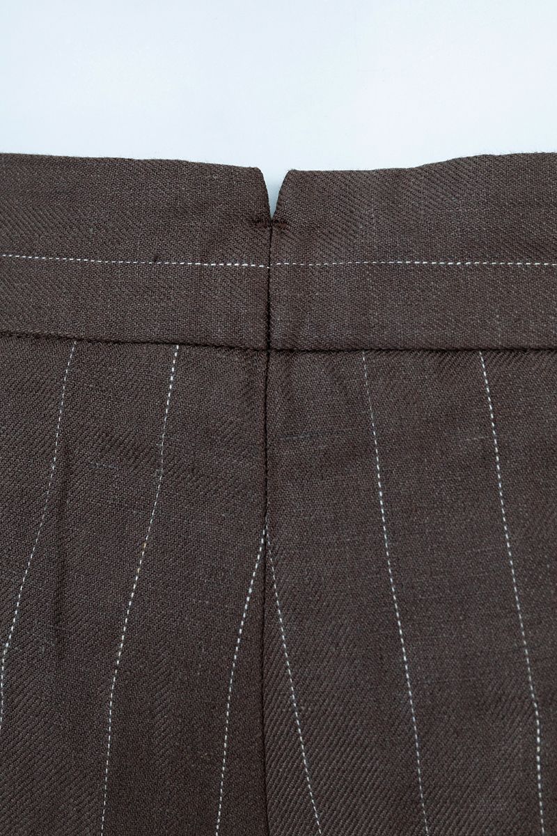 Brown stripe linen shorts back view, made to order men's tailored shorts by Zane