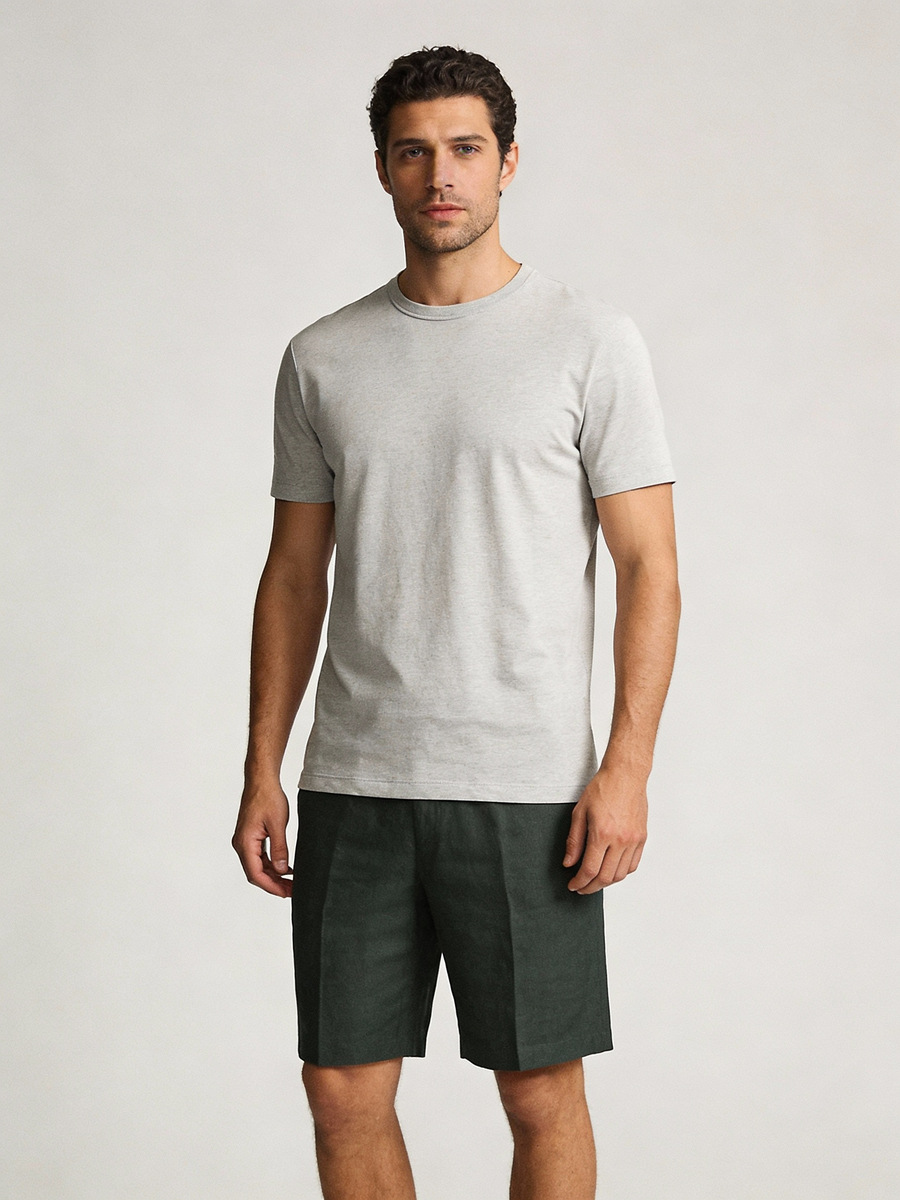Ibiza green linen tailored shorts, made to order men's summer shorts shipped nationwide by Zane