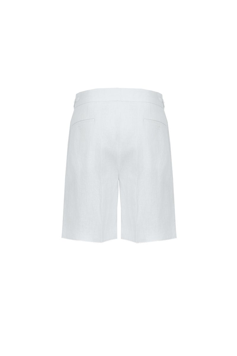 White linen flat front shorts, made to order men's tailored shorts by Zane