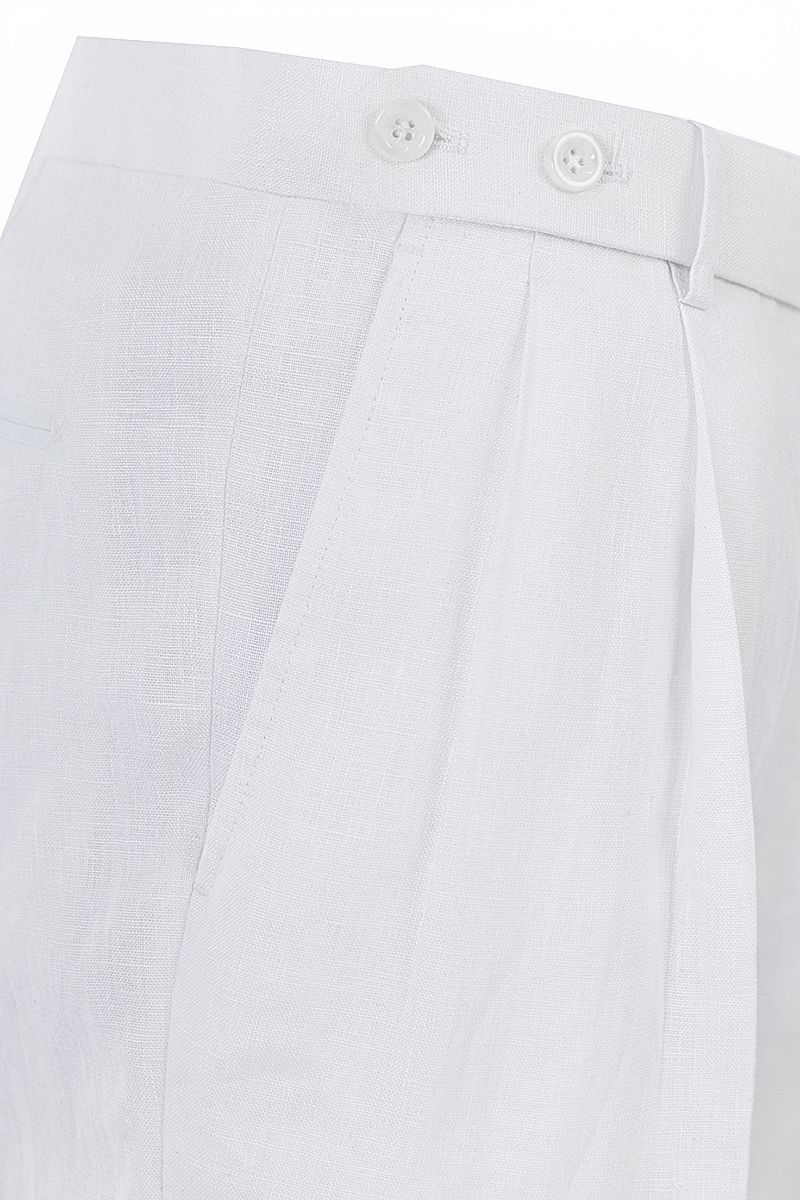 White linen shorts waistband detail, made to order men's shorts by Zane
