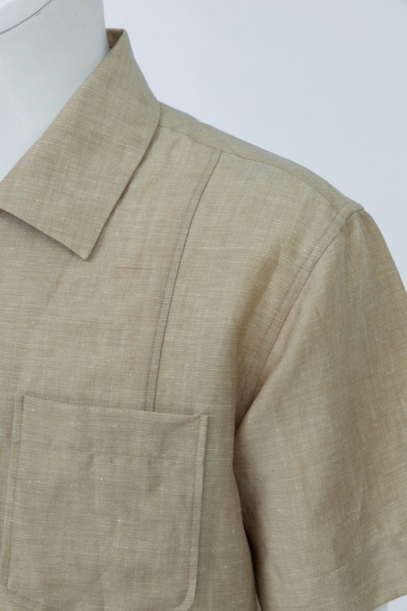 Sand wool linen camp shirt fabric texture, breathable wool and linen made to order men's shirt by Zane