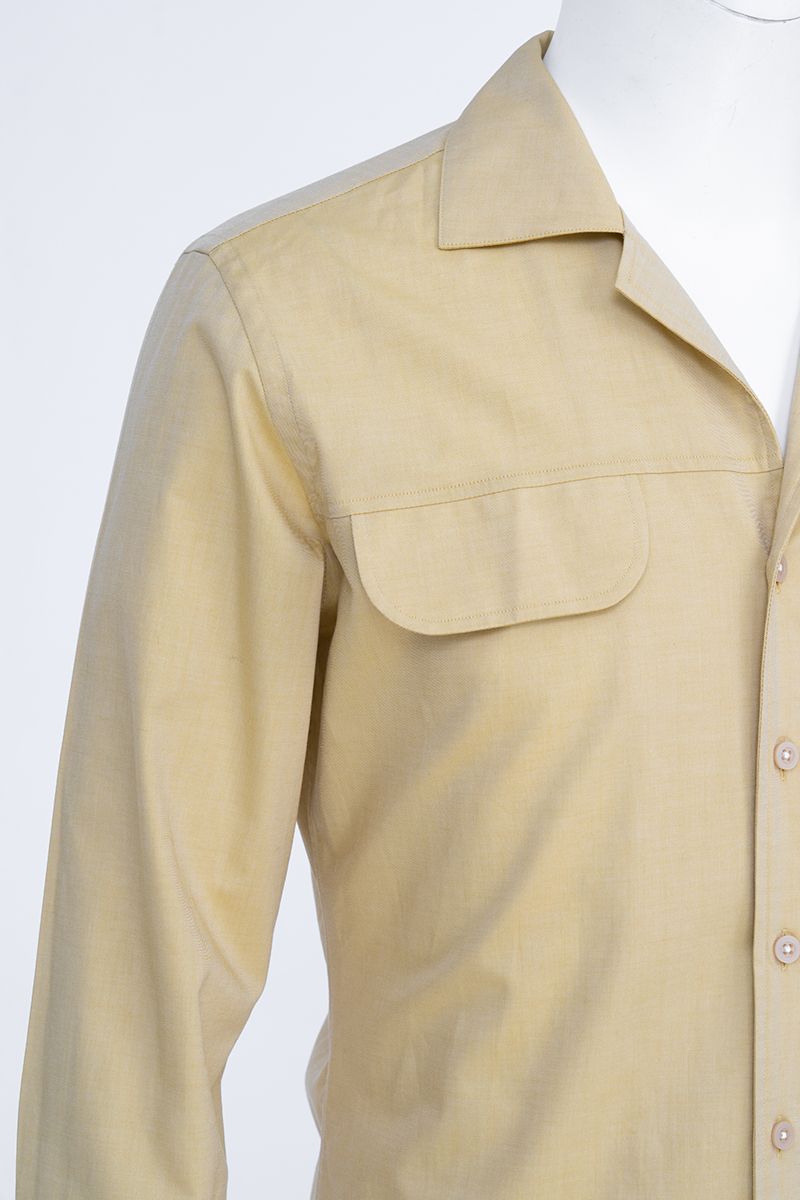Pale yellow camp collar shirt collar detail, made to order men's shirt by Zane