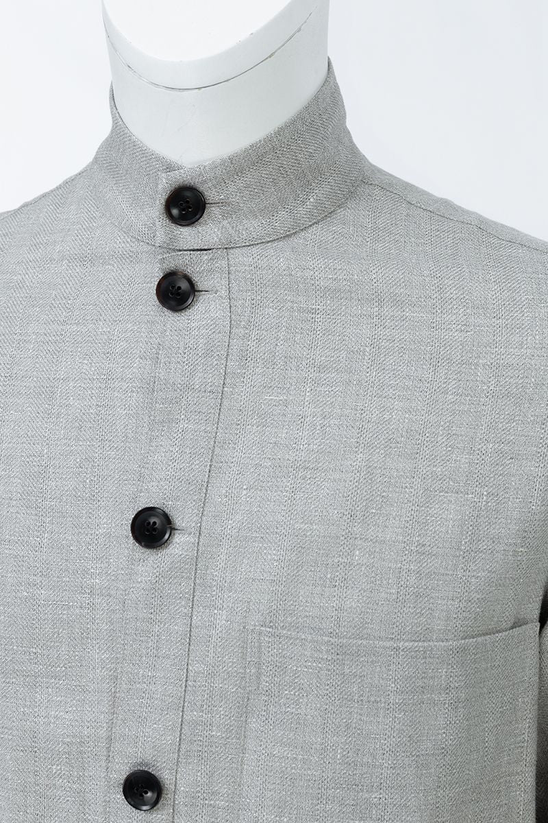 Stone grey shirt contrast button detail, made to order men's shirt by Zane