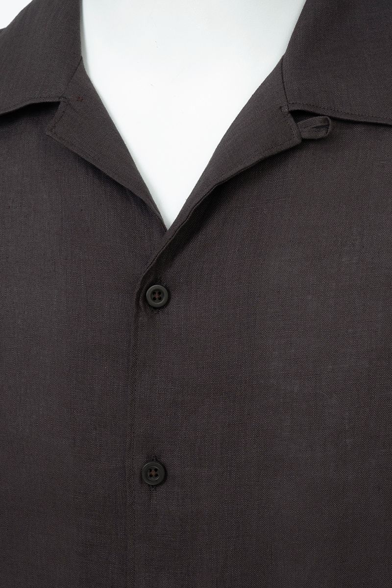 Espresso brown linen shirt sleeve detail, made to order men's summer shirt by Zane