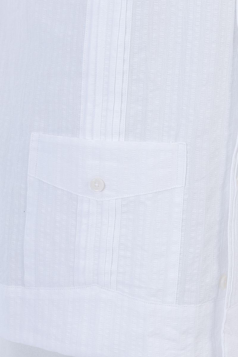 White cotton guayabera shirt sleeve detail, made to order men's summer shirt by Zane