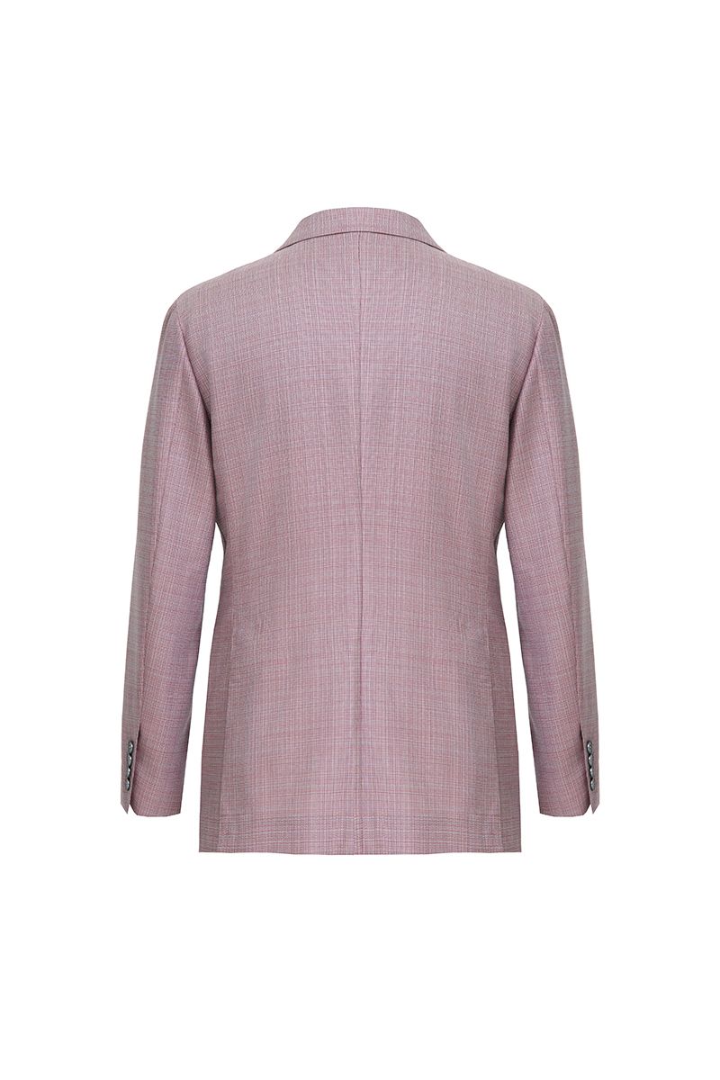 Styled look of the Enzo Dusty Pink Sport Coat in Super 130s Italian REDA wool, a made-to-order men's dusty pink jacket for weddings, receptions, and summer events, shipped nationwide by Zane.
