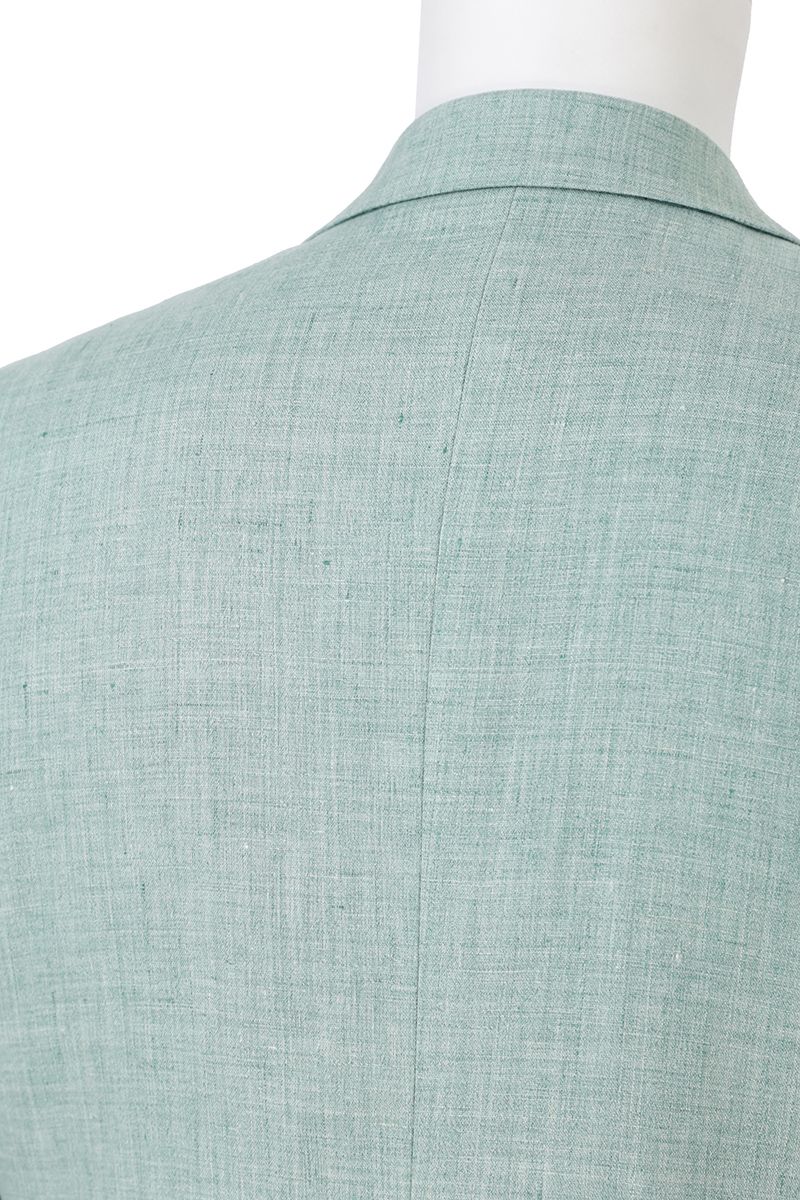 Side profile view of the Nico Sage Green Double Breasted Linen Sport Coat in 100% Italian Guabello linen, a made-to-order men's jacket shipped nationwide by Zane.