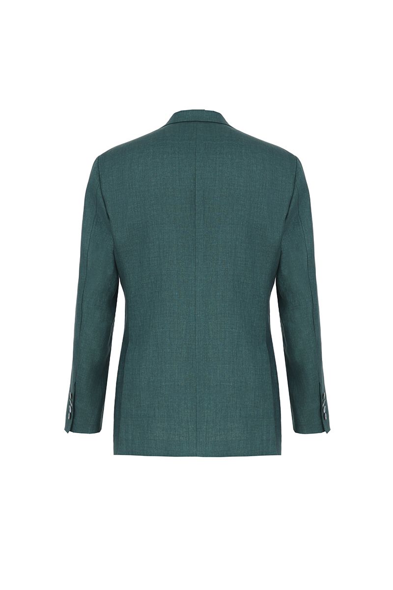Styled look of the Fabio Pine Green Linen Sport Coat in 100% Italian Guabello linen, a made-to-order men's pine green jacket for summer weddings and garden events, shipped nationwide by Zane.