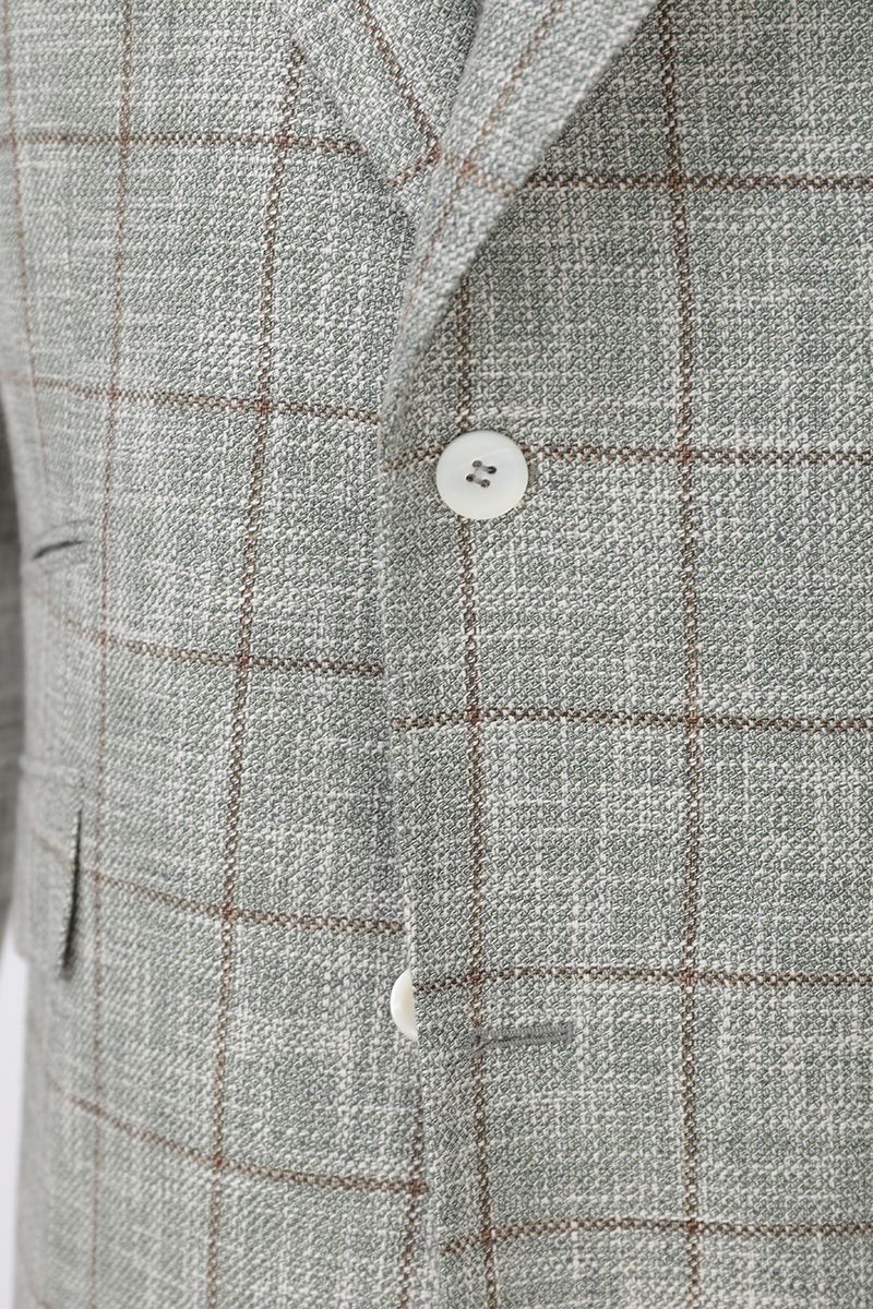 Three-quarter angle of the Dante Light Grey Windowpane Sport Coat in an Italian Guabello cotton-linen-wool blend, made to order and shipped nationwide by Zane.