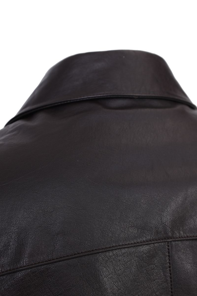 Leather trucker jacket buttoned cuff detail