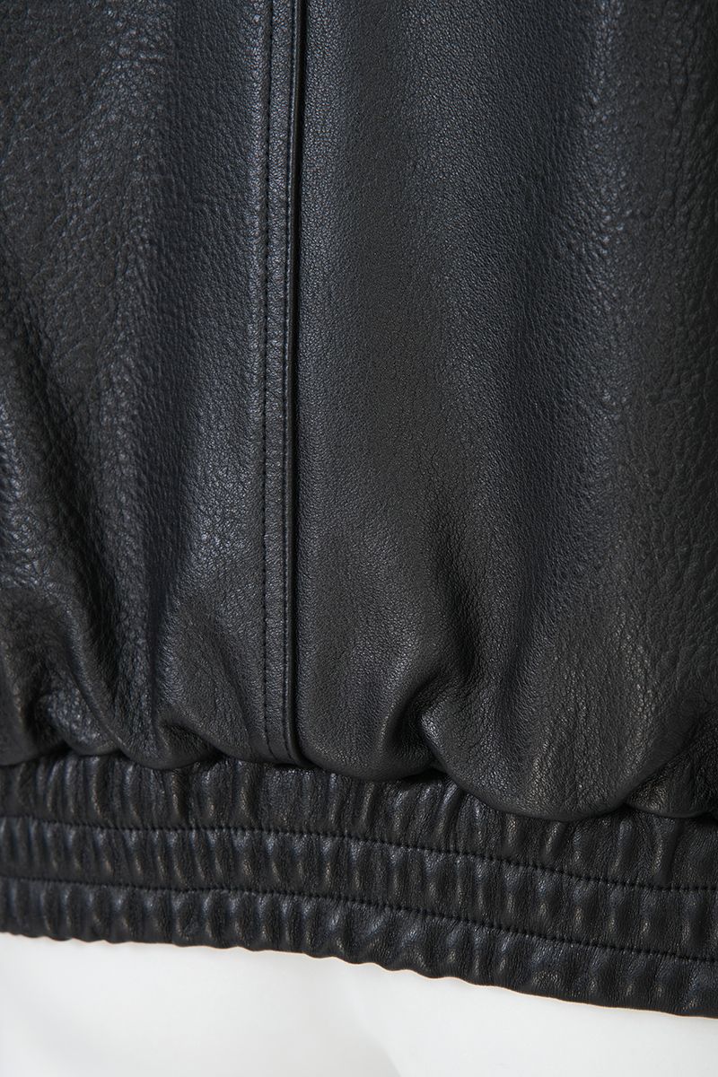 Black grained leather bomber jacket elasticated waistband detail