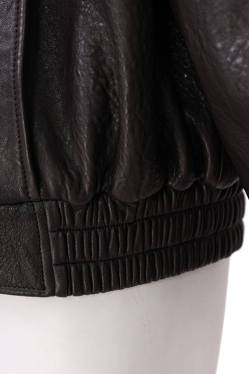 Brown leather moto jacket cuff detail