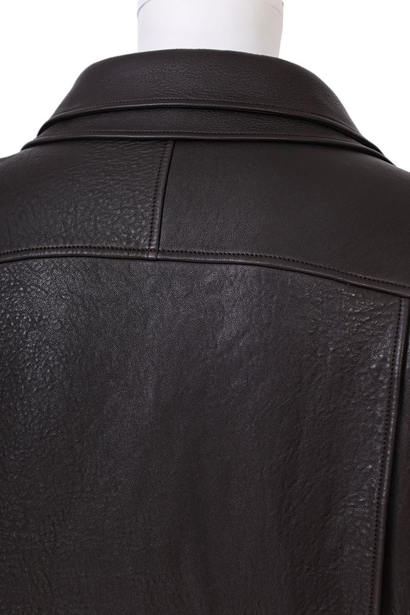 Brown leather moto jacket back view
