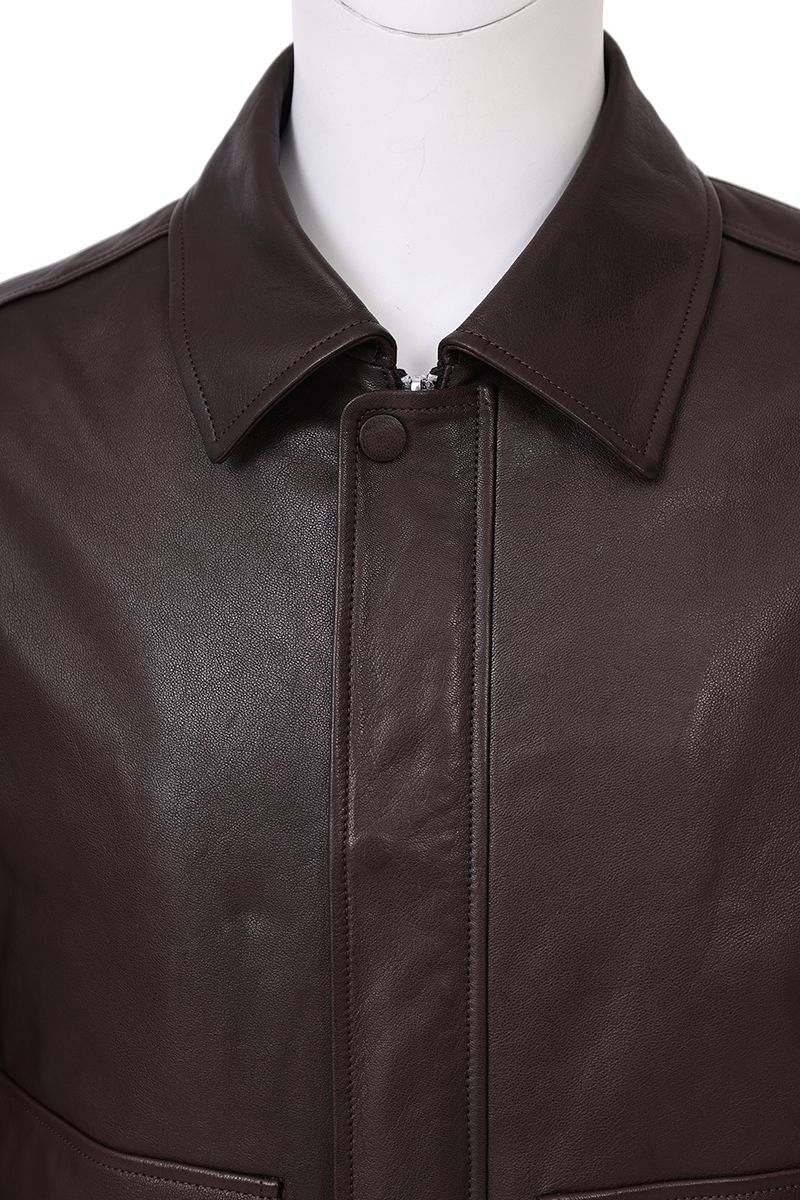 Brown leather flight jacket back view