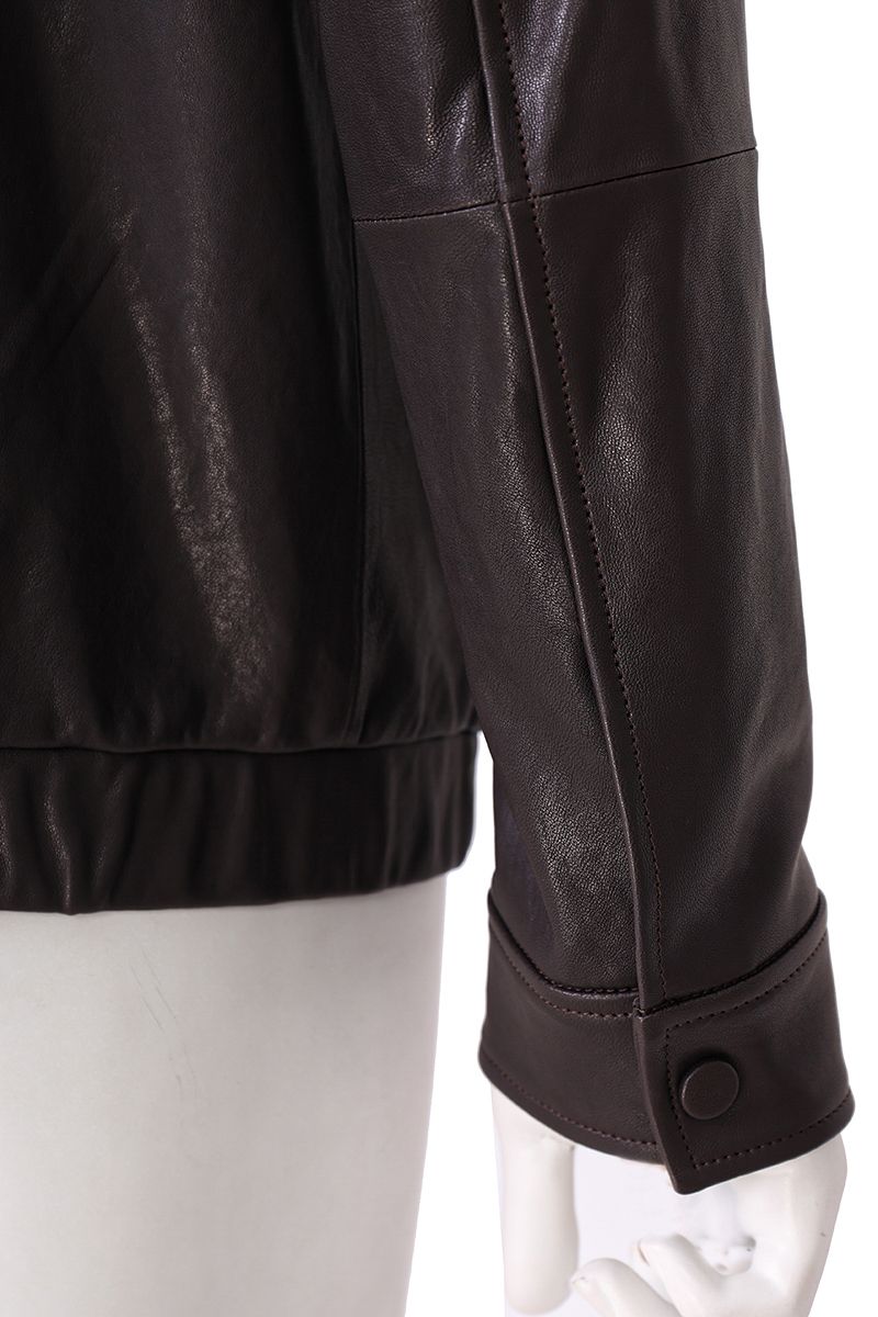 Aubergine leather blouson jacket banded hem detail