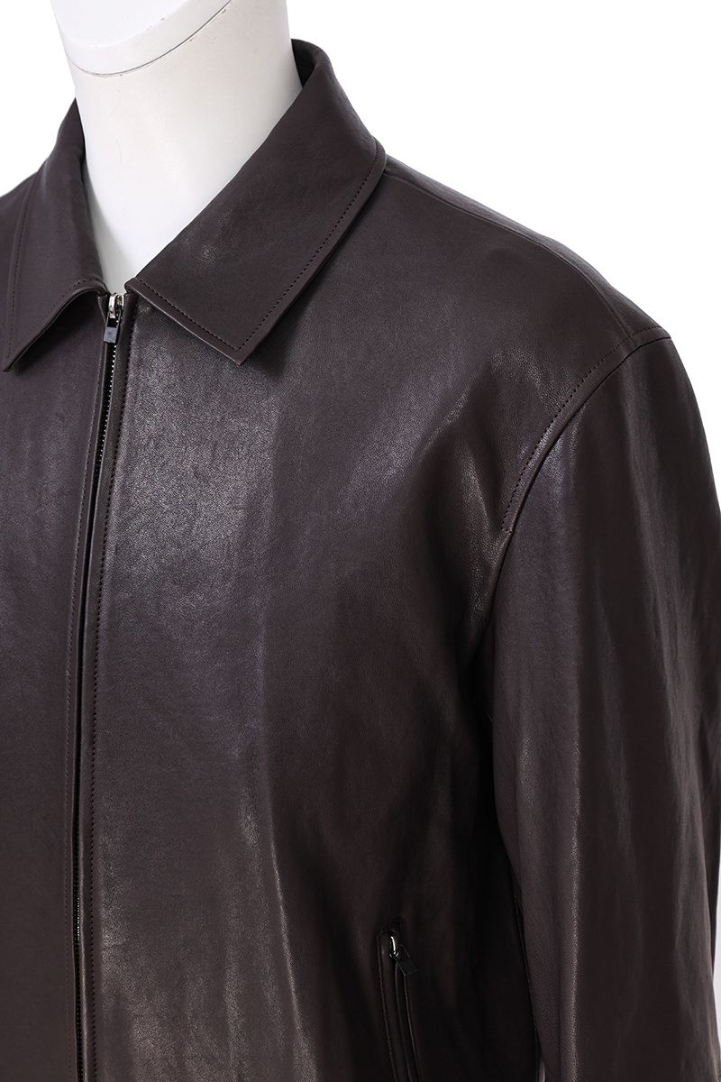 Aubergine leather blouson jacket back view