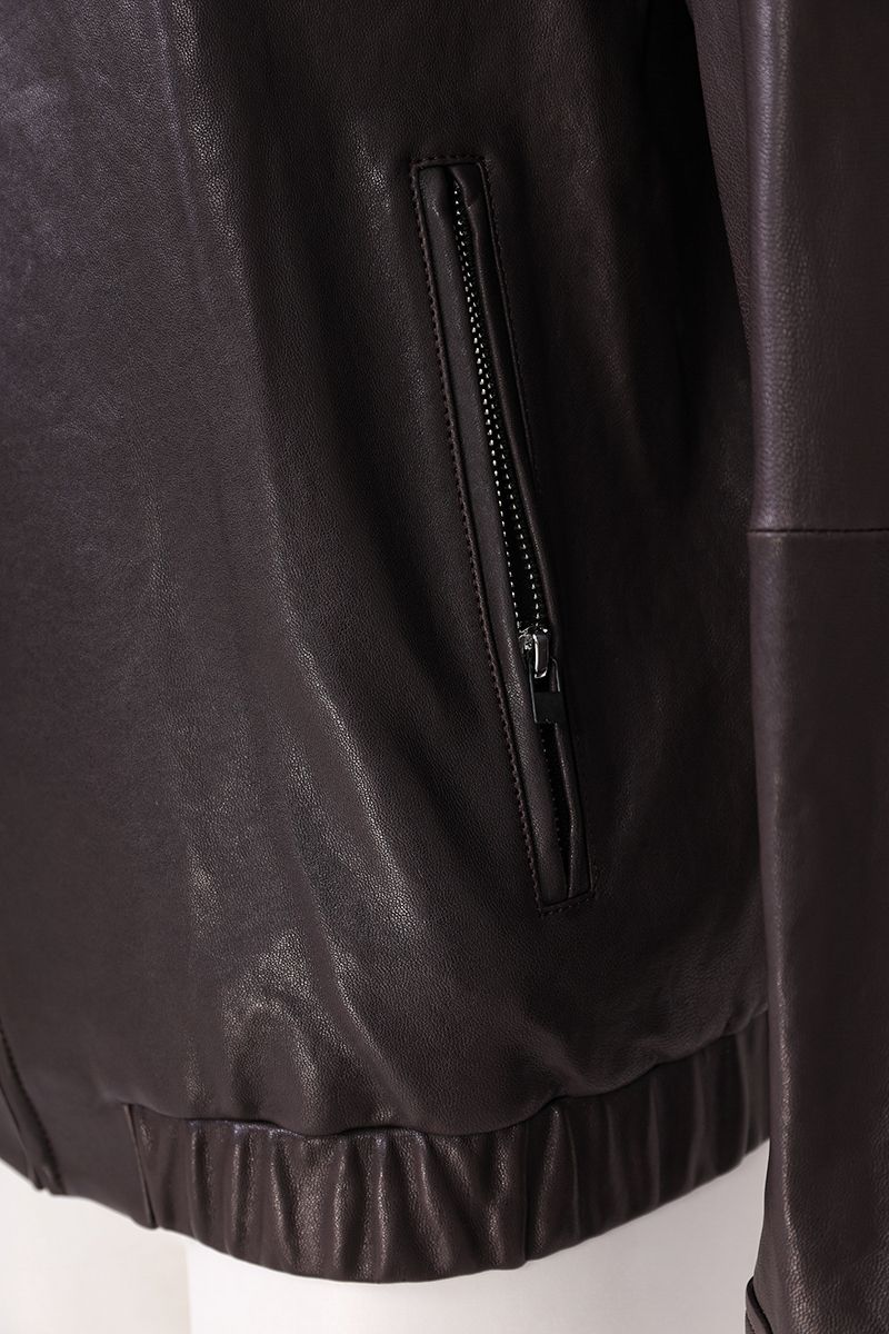 Aubergine leather blouson jacket side view