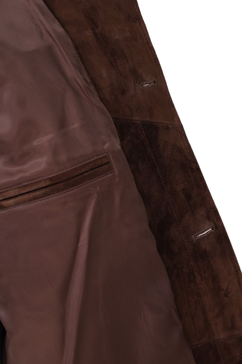 Tobacco suede trucker jacket lining detail