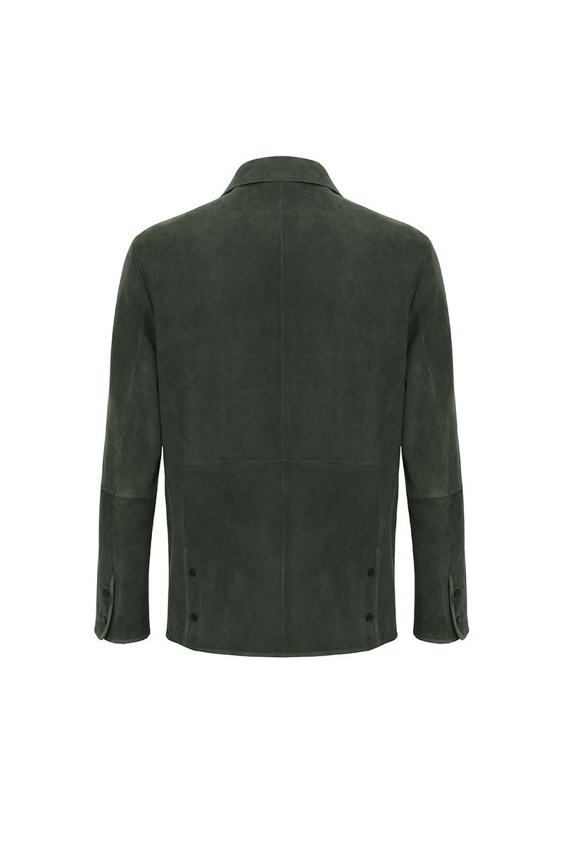 Green suede shirt jacket pointed collar detail