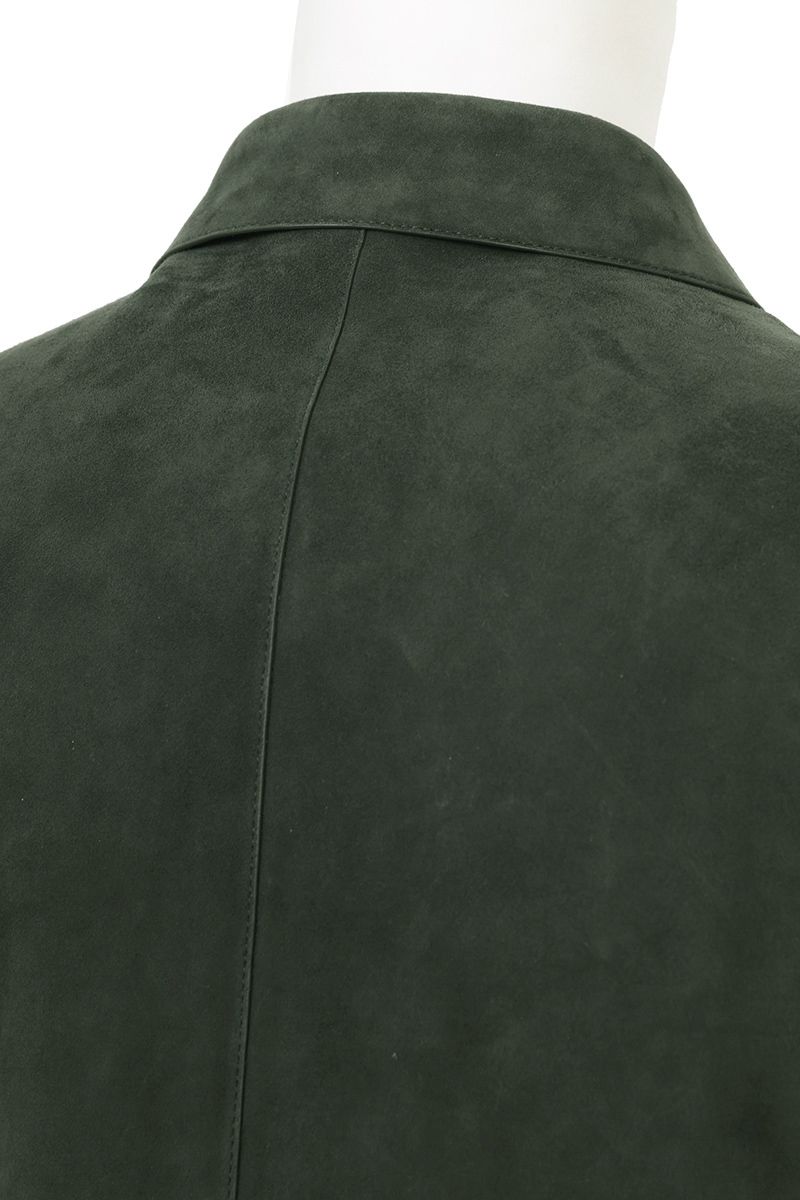 Green suede shirt jacket hip pocket detail