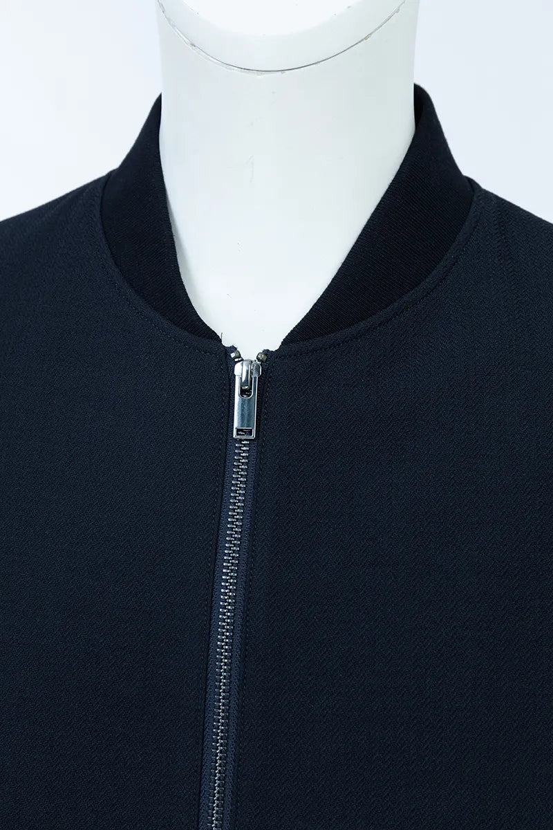 Preston Indigo Wool Silk Stretch Bomber Jacket