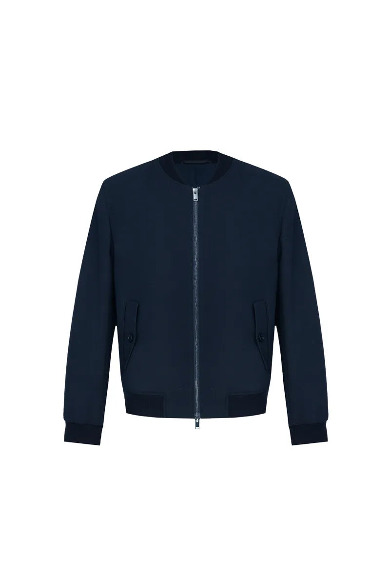 Preston Indigo Wool Silk Stretch Bomber Jacket