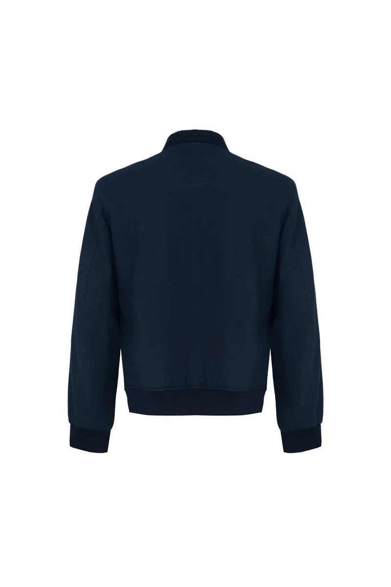 Preston Indigo Wool Silk Stretch Bomber Jacket