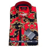 Imperial red and gold Italian cutaway slim fit dress shirt mens long sleeve cotton statement shirt Jacksonville formalwear Zane Suits and Tuxedos