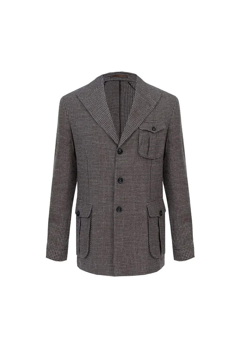 Bennett Brown Houndstooth Wool Linen Sport Coat