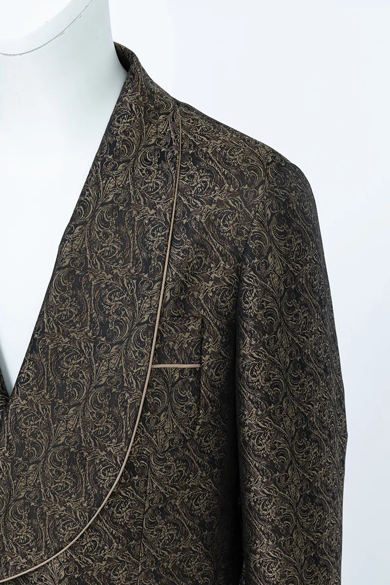 Brown paisley patterned blazer shawl lapel custom made tuxedo near me