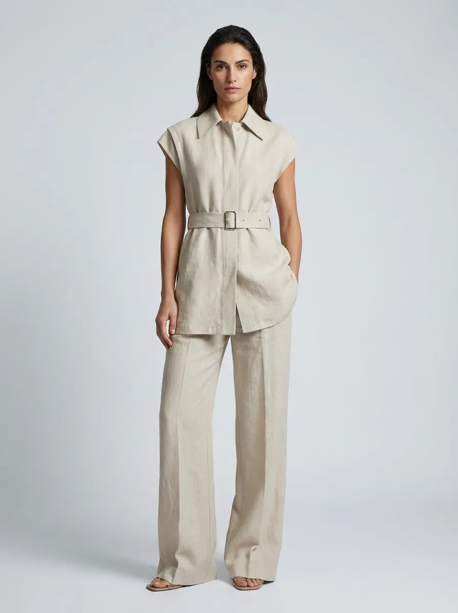 Capri Khaki Linen Belted Tunic