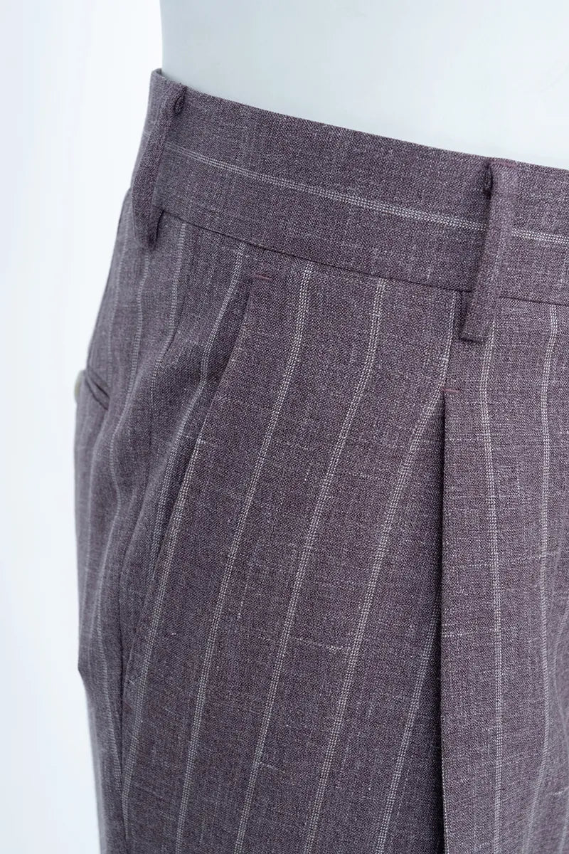 Chicago Plum Stripe Wool Linen Silk Suit