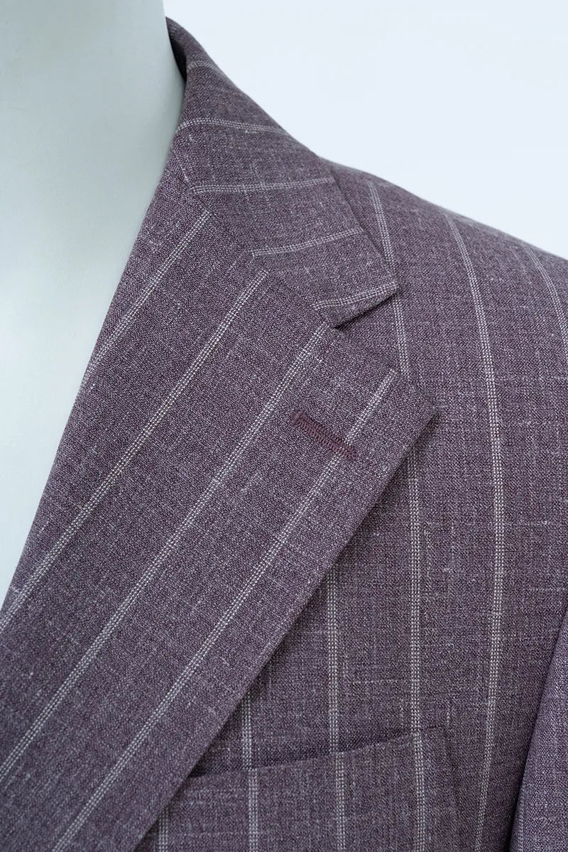 Chicago Plum Stripe Wool Linen Silk Suit