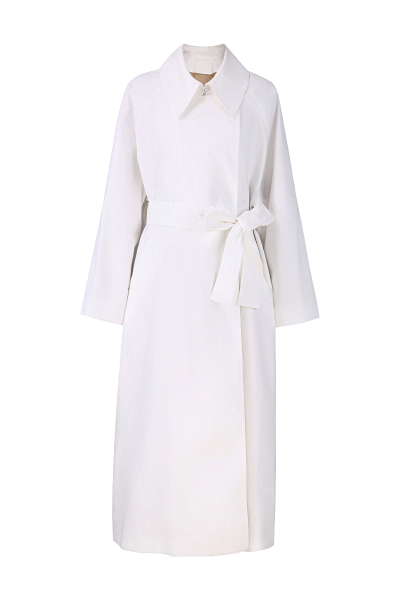 Elena Cream Cotton Belted Coat 4 / Long