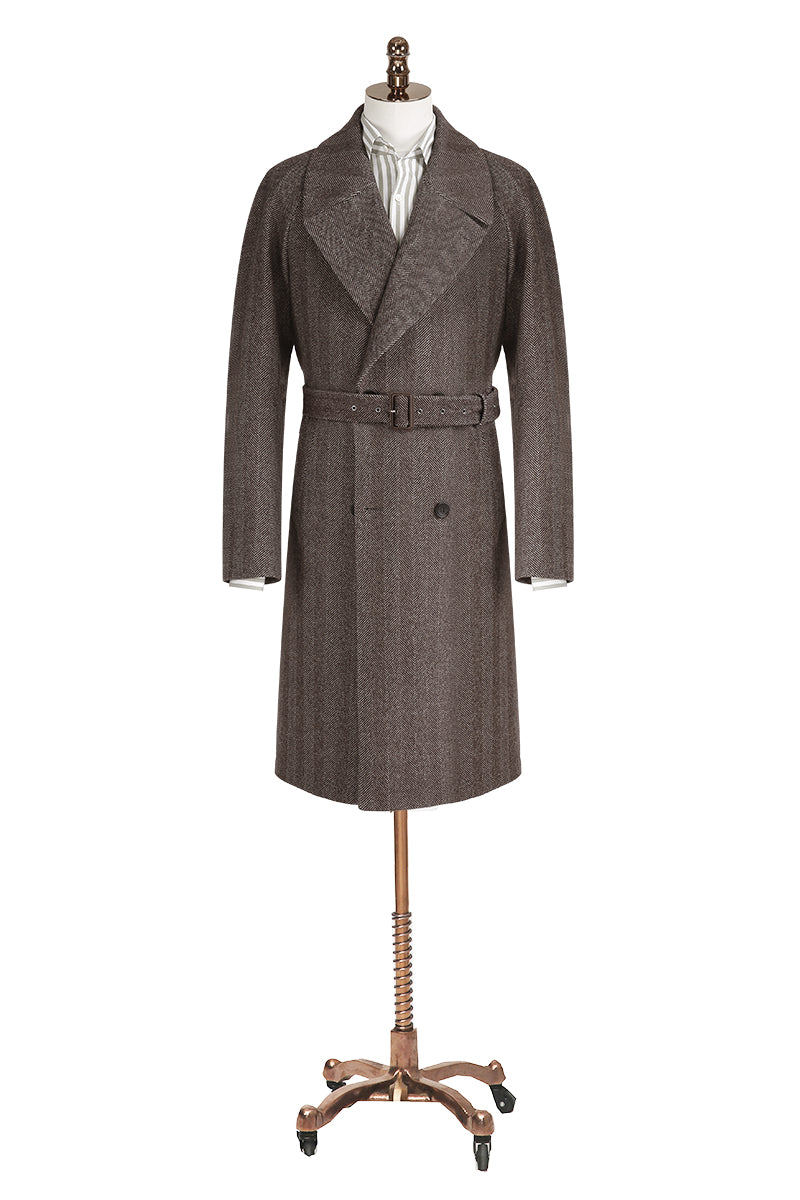 Enzo Brown Herringbone Tweed Overcoat