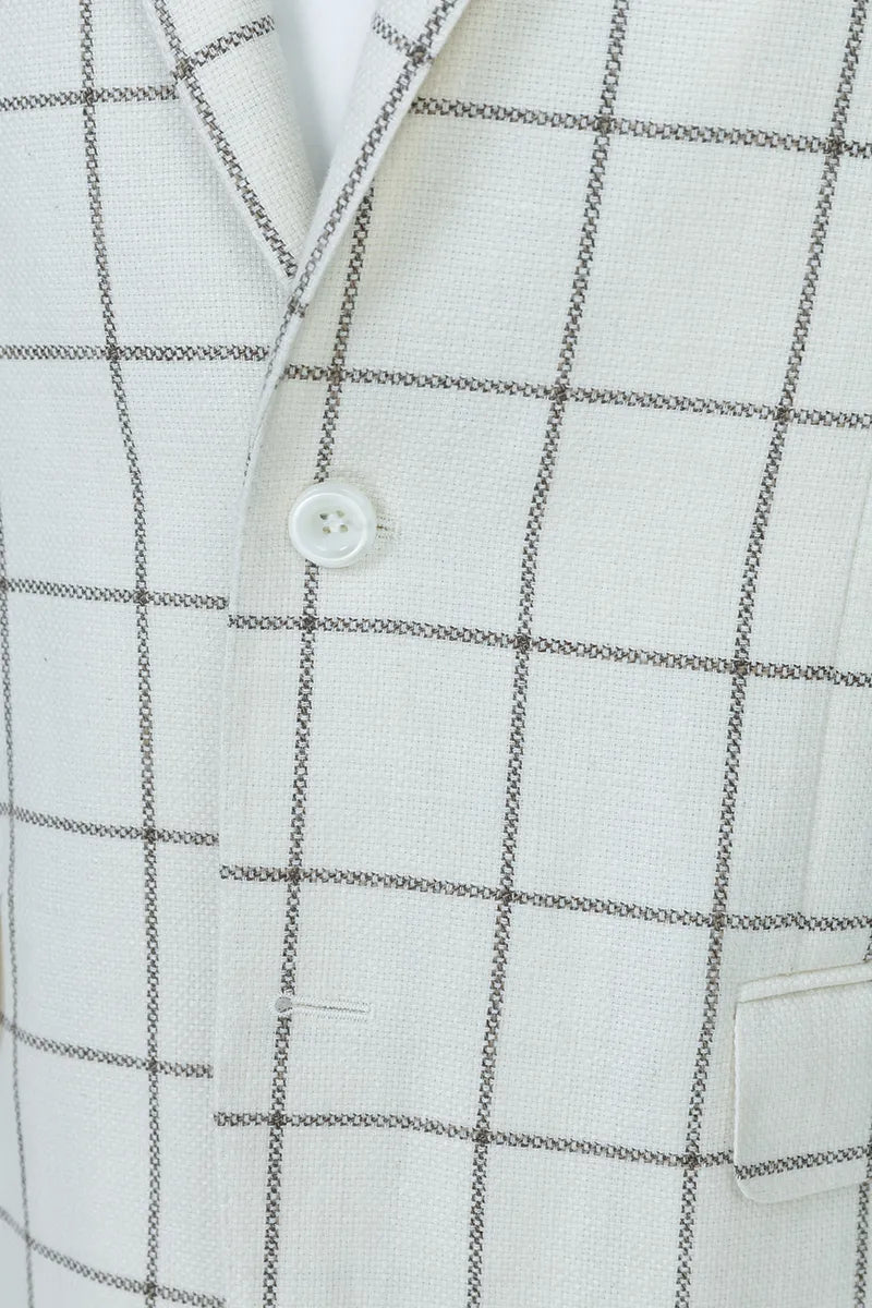 Como Off White Plaid Linen Cotton Wool Sport Coat