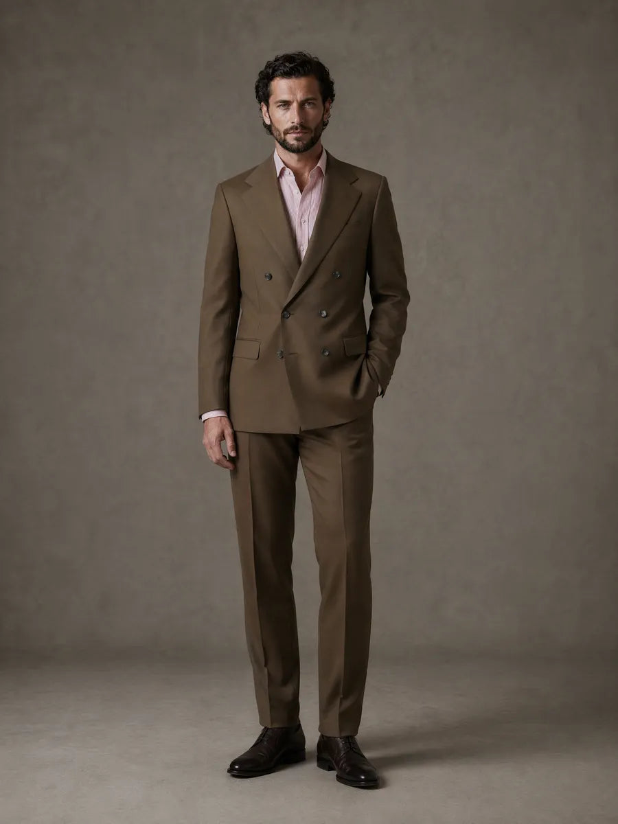 Lorenzo Coffee Double Breasted 2 Piece Suit Italian Super Wool Fabric