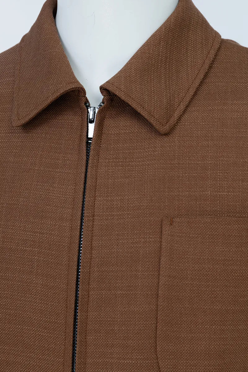 Luca Coffee Wool Silk Overshirt Jacket