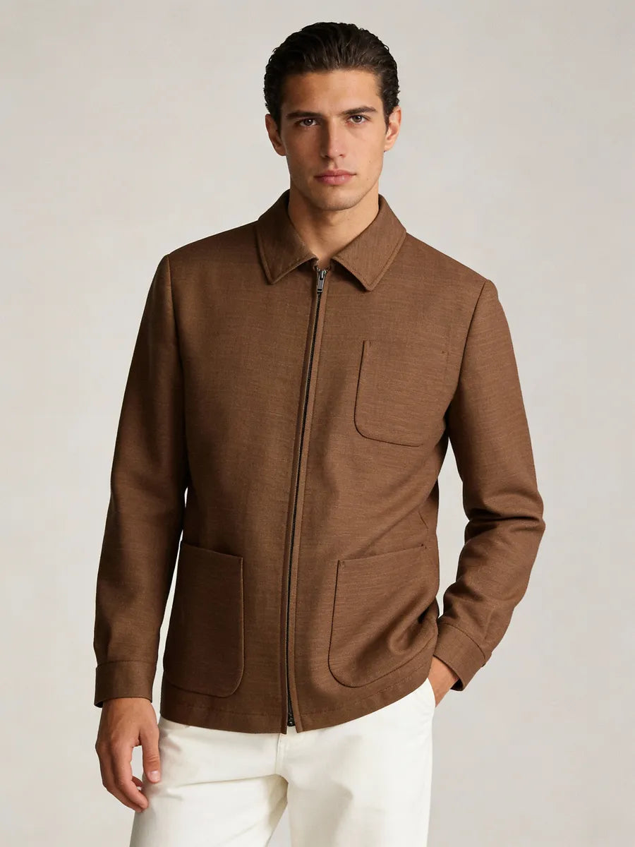 Luca Coffee Wool Silk Overshirt Jacket