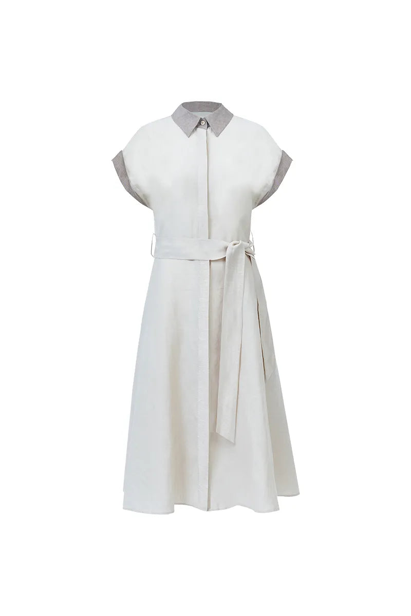 Lunara Sand Wool Linen Shirt Dress