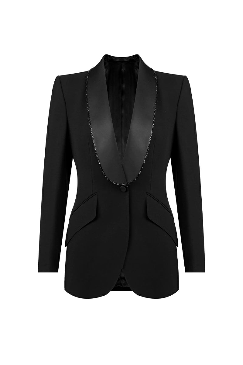 sostenutoジャケット　ブラック　44 S スワロフスキー Swarovski Crystal Tuxedo Blazer for Women | Made to Order | Zane