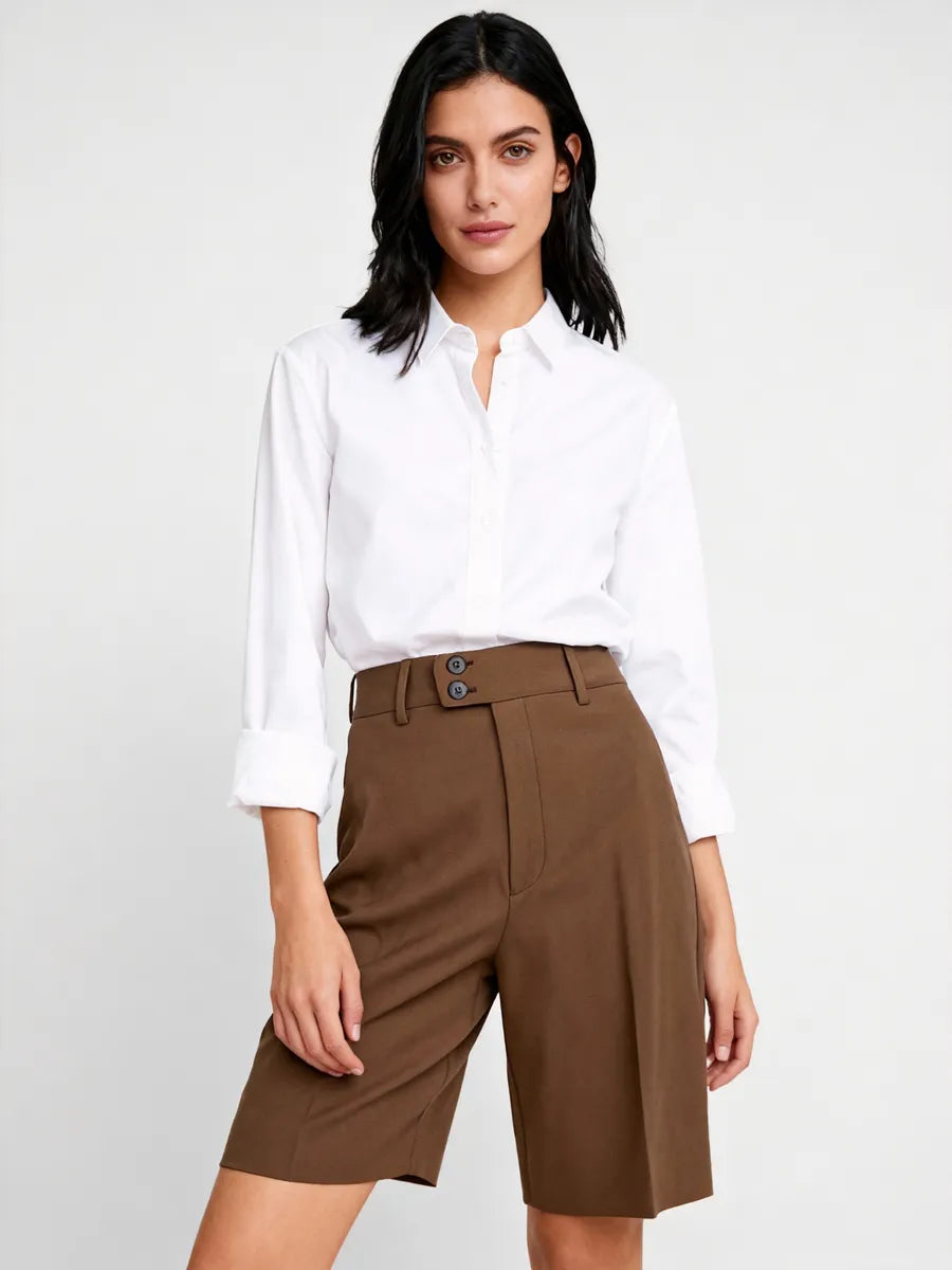 Monaco Asymmetric Coffee Tailored Shorts