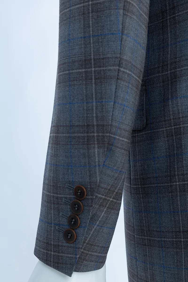 Gray checkered suit jacket with brown buttonsitalian wool blazer sport coat new york