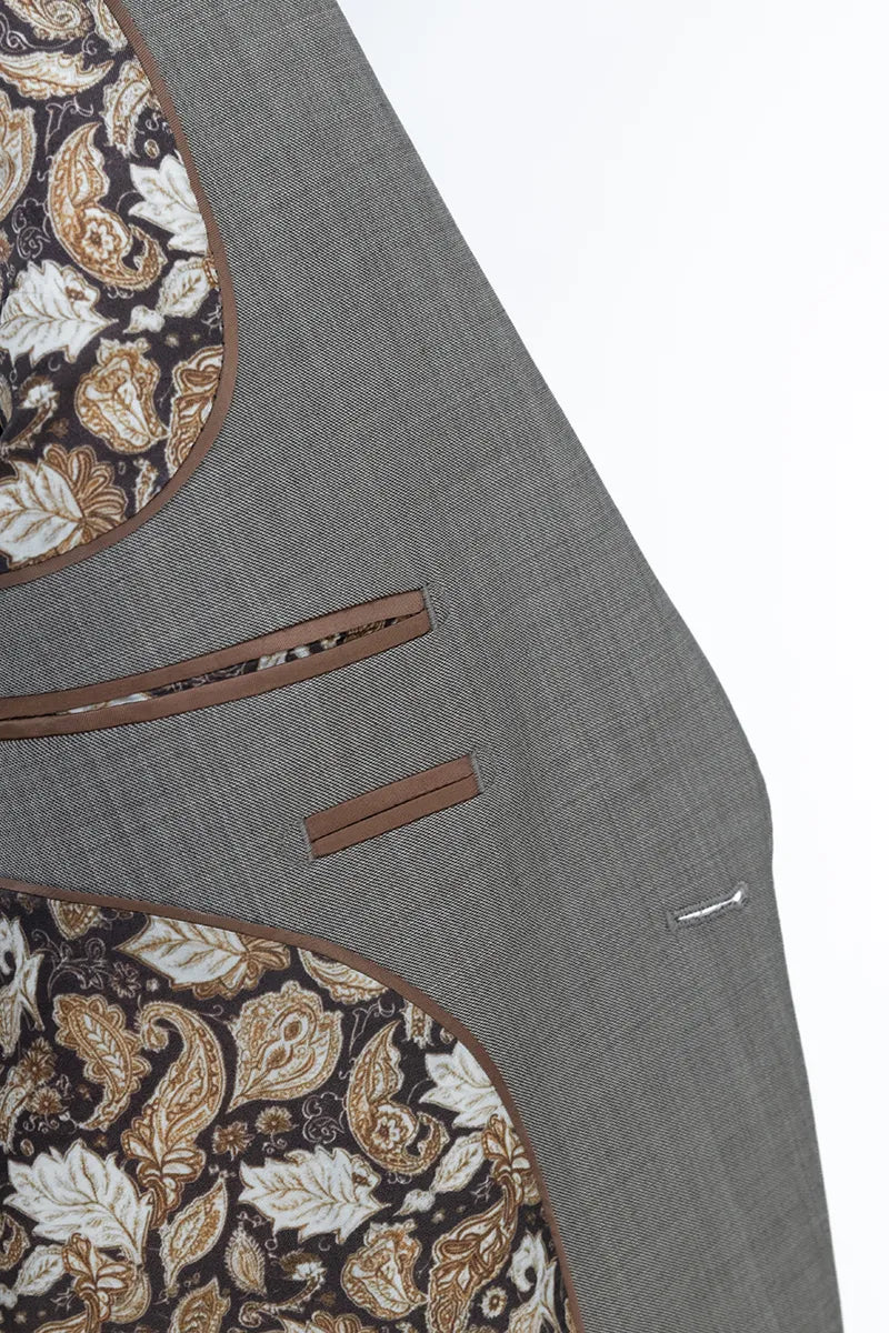 Gray suit jacket with paisley pattern lining, slim fit blazers near me